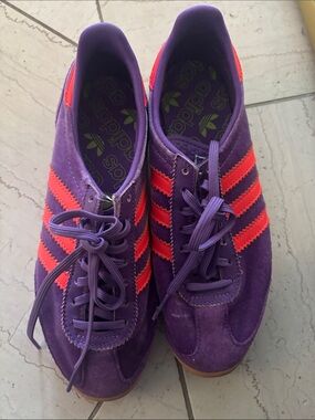 adidas Purple Suede Sneakers with Bright Red Stripes